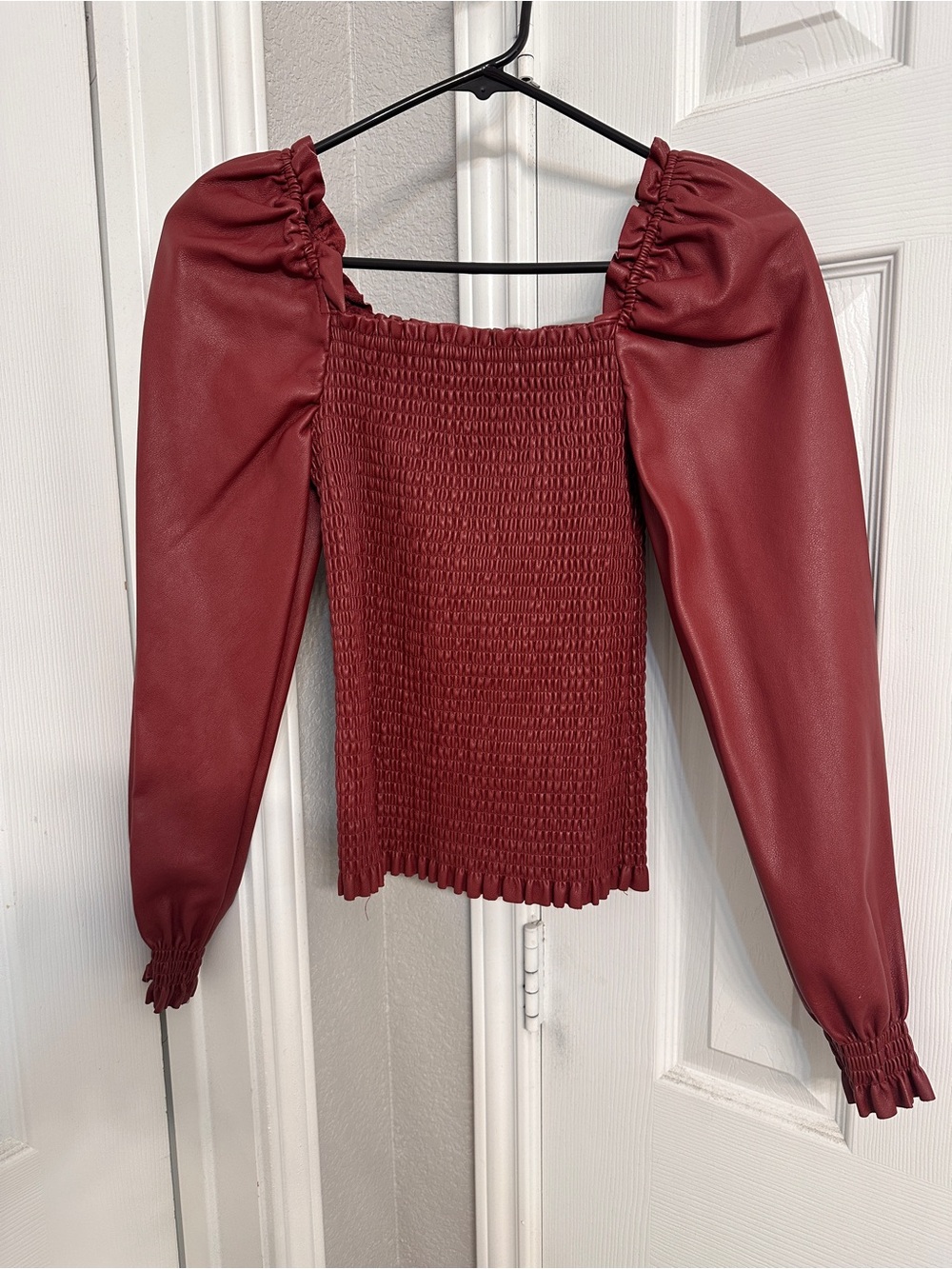 Marc New York Wine Puff Sleeve Smocked Top